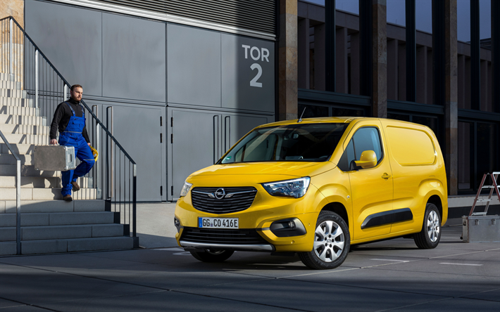 2022, Opel Combo-e Cargo XL, 4k, front view, exterior, yellow new Combo-e, electric cars, German cars, Opel
