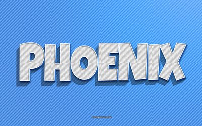 Phoenix, blue lines background, wallpapers with names, Phoenix name, male names, Phoenix greeting card, line art, picture with Phoenix name