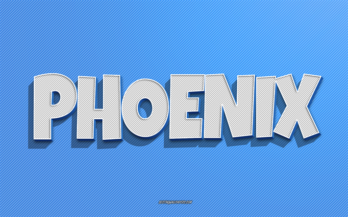 phoenix, fundo de linhas azuis, pap&#233;is de parede com nomes, nome phoenix, nomes masculinos, cart&#227;o phoenix, arte de linha, imagem com nome phoenix