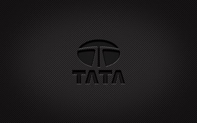 Tata carbon logo, 4k, grunge art, carbon background, creative, Tata black logo, brands, Tata logo, Tata