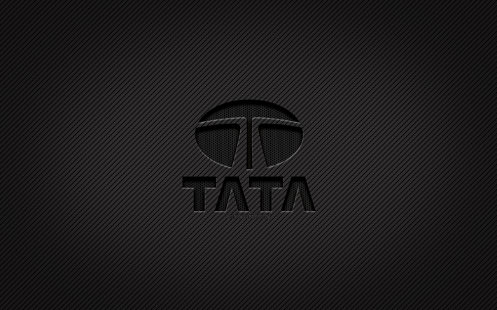 tata-carbon-logo, 4k, grunge-kunst, carbon-hintergrund, kreativ, schwarzes tata-logo, marken, tata-logo, tata