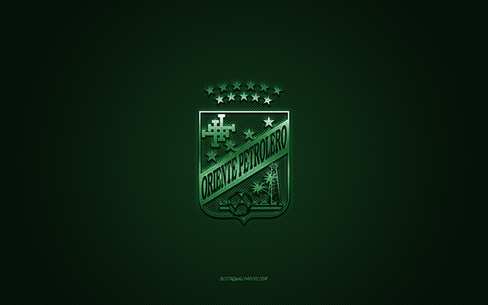cdオリエンテペトロレロ, ボリビアサッカークラブ, 緑のロゴ, 緑の炭素繊維の背景, ボリビアプリメーラ部門, フットボール, サンタクルスデラシエラ, ボリビア, cdオリエンテペトロレロのロゴ