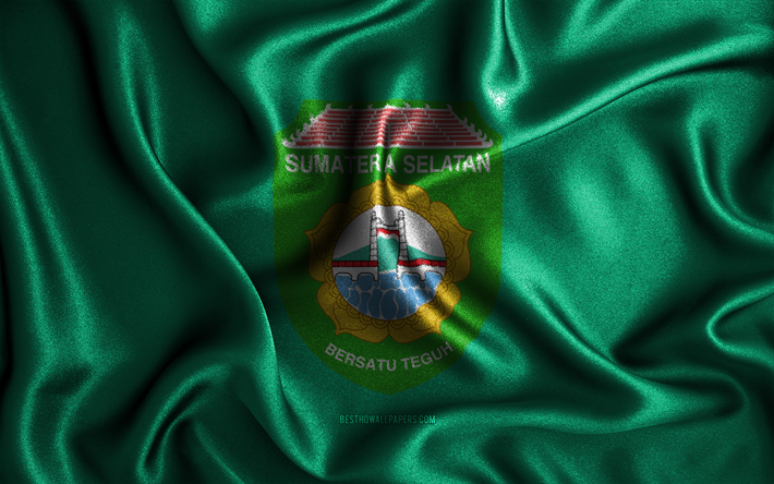 bandera de sumatra del sur, 4k, banderas onduladas de seda, provincias de indonesia, d&#237;a de sumatra del sur, banderas de tela, arte 3d, sumatra del sur, asia, bandera 3d de sumatra del sur, indonesia