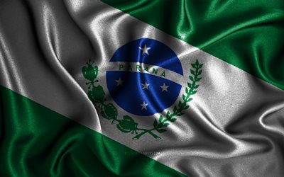 علم بارانا, 4k, أعلام متموجة من الحرير, الدول البرازيلية, يوم بارانا, أعلام النسيج, فن ثلاثي الأبعاد, بارانا, امريكا الجنوبية, دول البرازيل, علم piranha 3d, البرازيل