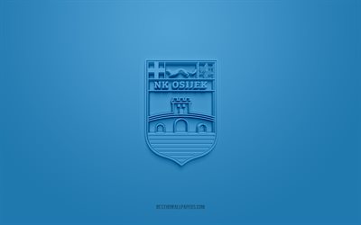 NK Osijek, creative 3D logo, blue background, Prva HNL, 3d emblem, Croatian football club, Croatian First Football League, Osijek, Croatia, 3d art, football, NK Osijek 3d logo