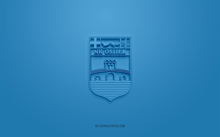 nkオシエク, クリエイティブな3dロゴ, 青い背景, prva hnl, 3dエンブレム, クロアチアのサッカークラブ, クロアチア初のサッカーリーグ, オシエク, クロアチア, 3dアート, フットボール, nkオシエク3dロゴ