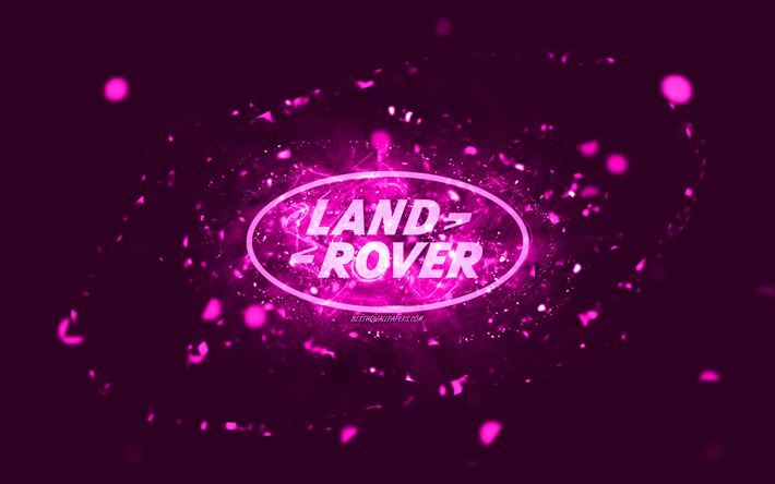Land Rover purple logo, 4k, purple neon lights, creative, purple abstract background, Land Rover logo, cars brands, Land Rover