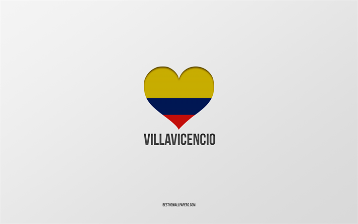 I Love Villavicencio, Colombian cities, Day of Villavicencio, gray background, Villavicencio, Colombia, Colombian flag heart, favorite cities, Love Villavicencio
