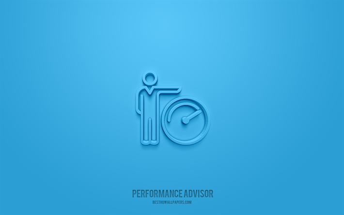 asesor de rendimiento icono 3d, fondo azul, s&#237;mbolos 3d, asesor de rendimiento, iconos de negocios, iconos 3d, se&#241;al de asesor de rendimiento, iconos de negocios 3d