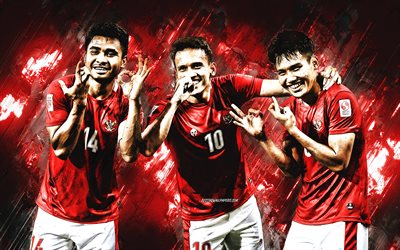 Egy Maulana Vikri, Asnawi Mangkualam, Witan Sulaemanndre, PSM Makassar, red stone background, football, PSM Makassar football players