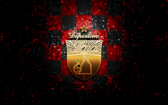 ac deportivo lara, glitter logo, la liga futve, kırmızı siyah damalı arka plan, futbol, ​​venezuela futbol kul&#252;b&#252;, deportivo lara logo, mozaik sanatı, venezuela primera division, lara fc
