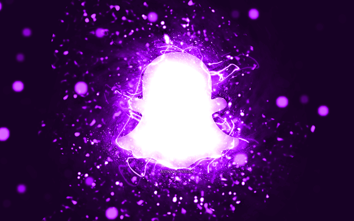 Snapchat violet logo, 4k, violet neon lights, creative, violet abstract background, Snapchat logo, social network, Snapchat