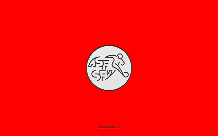 Switzerland national football team, red background, football team, emblem, UEFA, Switzerland, football, Switzerland national football team logo, Europe