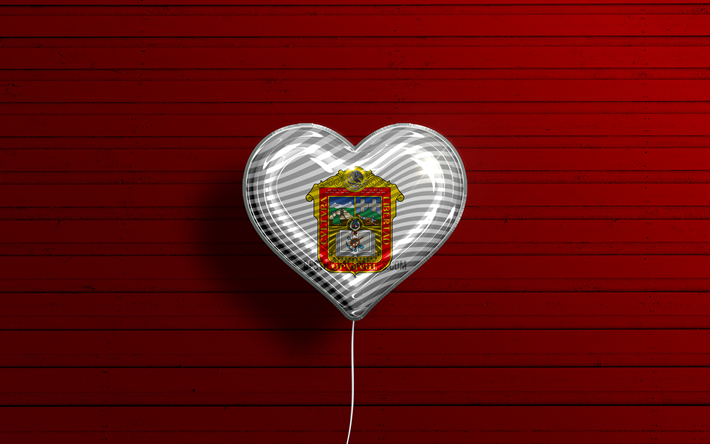 I Love Mexico, 4k, realistic balloons, red wooden background, Day of Mexico, mexican states, flag of Mexico, balloon with flag, States of Mexico, Mexico flag, Mexico