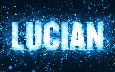 Download wallpapers Happy Birthday Lucian, 4k, blue neon lights, Lucian ...
