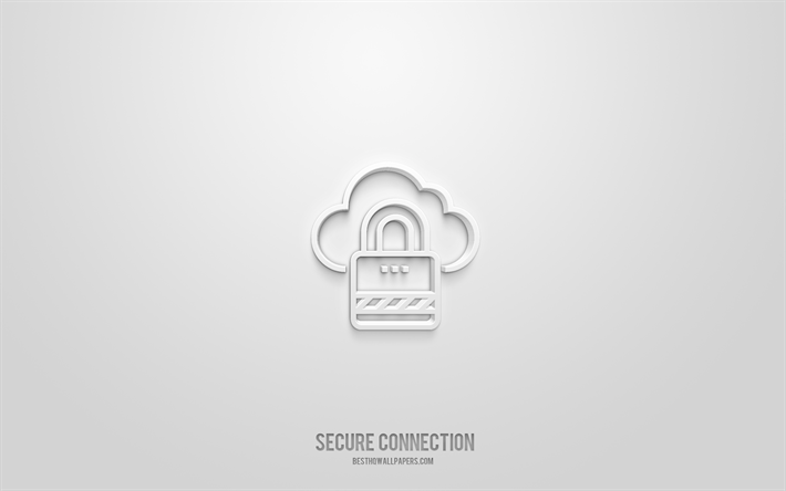 Secure connection 3d icon, white background, 3d symbols, Secure connection, networks icons, 3d icons, Secure connection sign, networks 3d icons