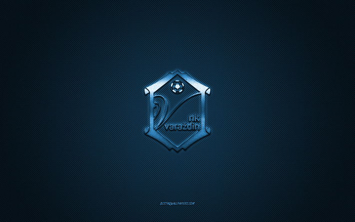 NK Varazdin, Croatian football club, blue logo, blue carbon fiber background, Druga HNL, football, Varazdin, Croatia, NK Varazdin logo