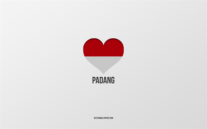 I Love Padang, Indonesian cities, Day of Padang, gray background, Padang, Indonesia, Indonesian flag heart, favorite cities, Love Padang