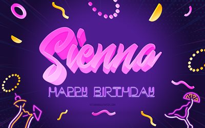 お誕生日おめでとうシエナ, 4k, 紫のパーティーの背景, シエナ, クリエイティブアート, シエナの誕生日おめでとう, シエナ名, シエナの誕生日, 誕生日パーティーの背景