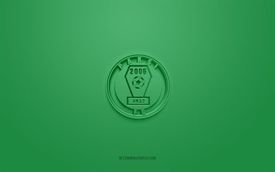 Paksi FC, creative 3D logo, green background, NB I, 3d emblem, Hungarian football club, Hungary, 3d art, football, Paksi FC 3d logo