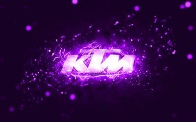 logotipo violeta de ktm, 4k, luces de ne&#243;n violetas, creativo, fondo abstracto violeta, logotipo de ktm, marcas, ktm