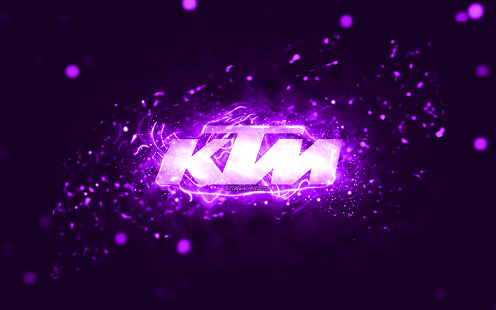 ktm violettes logo, 4k, violette neonlichter, kreativer, violetter abstrakter hintergrund, ktm-logo, marken, ktm