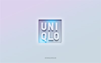 uniqlo-logo, ausgeschnittener 3d-text, wei&#223;er hintergrund, uniqlo 3d-logo, uniqlo-emblem, uniqlo, gepr&#228;gtes logo, uniqlo 3d-emblem
