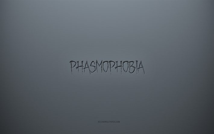 phasmophobia-logo, harmaa luova tausta, phasmophobia-tunnus, harmaa paperirakenne, phasmophobia, harmaa tausta, phasmophobia 3d-logo