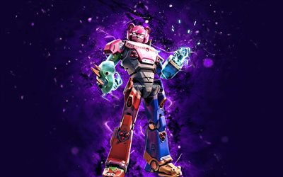 Default Mecha Team Leader, 4k, violet neon lights, Fortnite Battle Royale, Fortnite characters, Default Mecha Team Leader Skin, Fortnite, Default Mecha Team Leader Fortnite