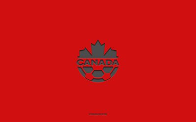 kanada-fu&#223;ballnationalmannschaft, roter hintergrund, fu&#223;ballmannschaft, emblem, concacaf, kanada, fu&#223;ball, logo der kanadischen fu&#223;ballnationalmannschaft, nordamerika