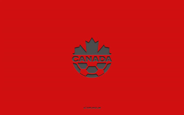 Canada national soccer team, red background, football team, emblem, CONCACAF, Canada, football, Canada national soccer team logo, North America