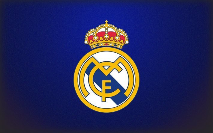 Real Madrid, logotyp, bl&#229; bakgrund, La Liga