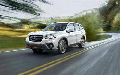 Subaru Forester, 2019, 4k, exterior, front view, Japanese all-wheel drive crossover, new white Forester, Japanese cars, Subaru
