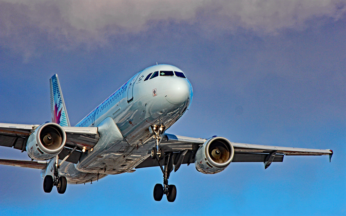 Airbus A319, yolcu u&#231;ağı, 4k, hdr, hava ulaşımı, u&#231;ak, Yolcu Taşımacılığı, Air Canada, Kanada havayolu