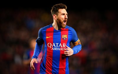 Lionel Messi, Barcelona FC, 4k, portrait, goal, Argentinian football player, football star, Spain, La Liga, football