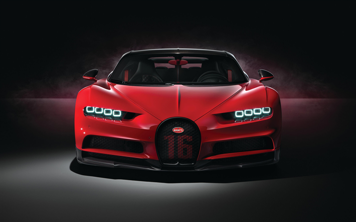 4k, Bugatti Chiron Sport, vista frontale, 2018 auto, rosso Chiron, hypercars, nuovo Chiron, Bugatti