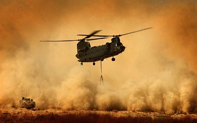 Boeing CH-47 Chinook, askeri nakliye helikopteri, ABD Hava Kuvvetleri, &#231;&#246;l, saldırı helikopterleri, ABD, Boeing