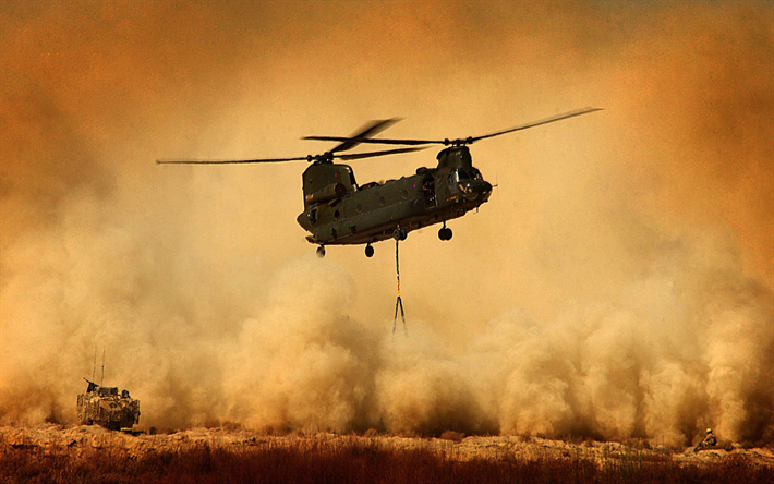 Boeing CH-47 Chinook, military transport helicopter, US Air Force, desert, assault helicopters, USA, Boeing