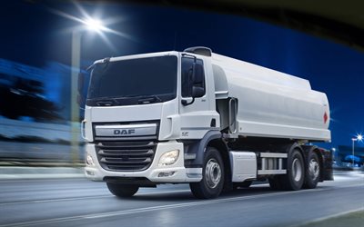 DAF CF, 4k, tanker truck, 2018 truck, 6x2, road, white DAF CF, trucks, LKW, DAF