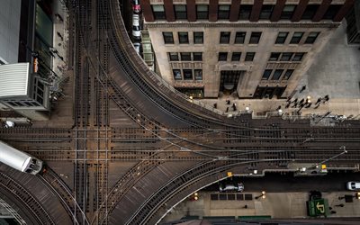 Chicago, subway rails, railway, city, railway junction, crossroads, USA