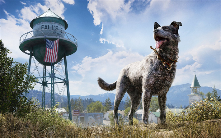 Far cry 5, baby-Boomers, le chien, le scout, de l&#39;art, de nouveaux jeux, l&#39;affiche, la compagne de chien
