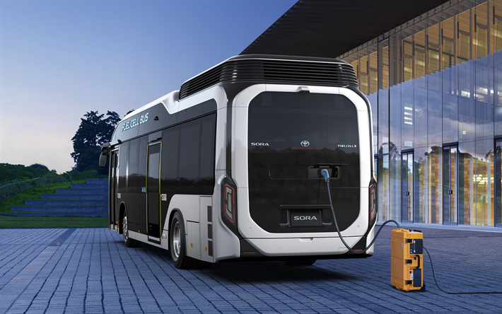 4k, Toyota Sora Fuel Cell Bus, back view, 2018 buses, hydrogen bus, Toyota Sora, passenger tranport, Toyota