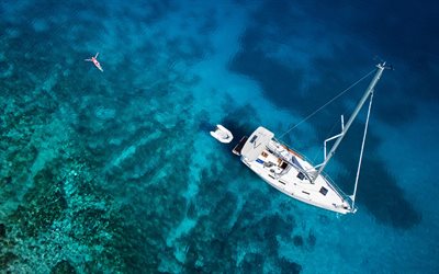 bianco, yacht, mare, relax, vacanze, vista dall&#39;alto, viaggi, estate, laguna blu