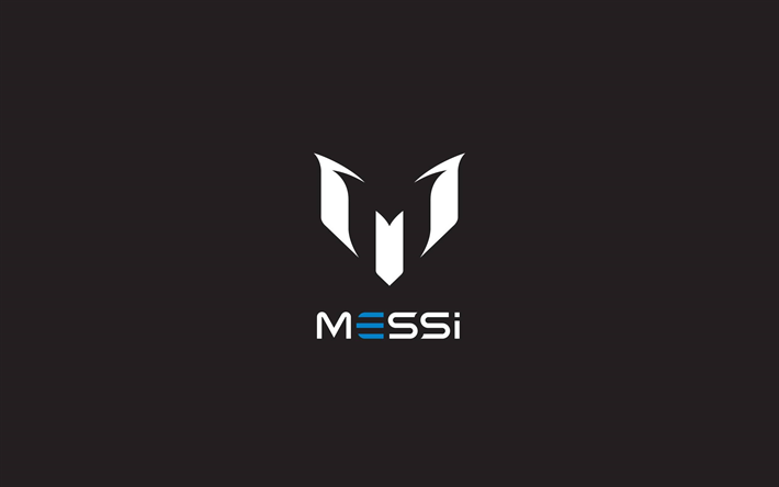 Lionel Messi Logotyp, gr&#229; bakgrund, logotypen f&#246;r den Argentinska fotbollsspelare, Leo Messi