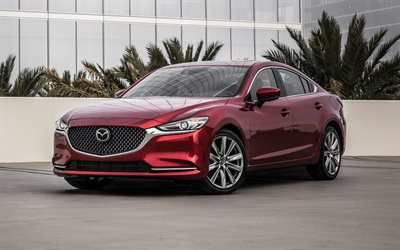 Mazda 6 Sedan, 4k, 2018 cars, red Mazda6, parking, new Mazda 6, Mazda