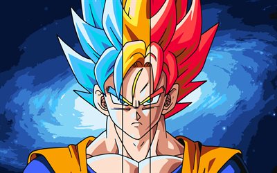 Goku, 4k, fan sanat, Dragon Ball S&#252;per, manga, DBS, Dragon Ball, Blue S&#252;per Saiyan, S&#252;per Saiyan G&#252;l, Altın Goku