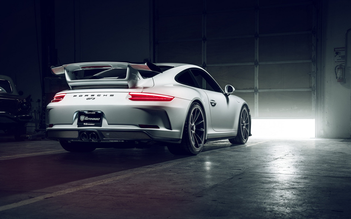Porsche 911 GT3, vis&#227;o traseira, branco coup&#233; desportivo, ajuste 911 GT3, carro desportivo, Carros alem&#227;es, Garagem, Porsche