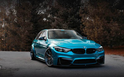 BMW M3, 2018, F80, blue sedan, exterior, front view, tuning M3, German sports cars, BMW