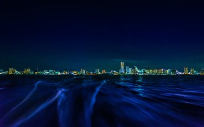 Tokyo Bay, Yokohama, y&#246;, horisontti, kaupunkikuva, Japani, kaupungin valot