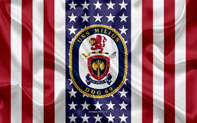 USS Milius Emblema, DDG-69, Bandiera Americana, US Navy, USA, USS Milius Distintivo, NOI da guerra, Emblema della USS Milius